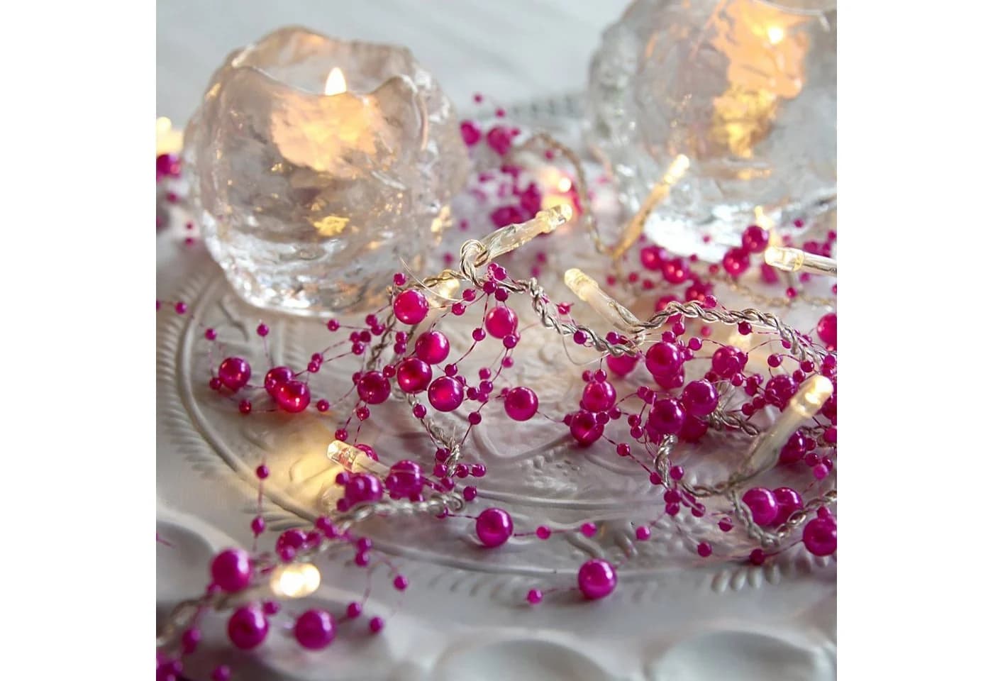 STAR TRADING LED-Lichterkette mit Timer und rosa Perlen