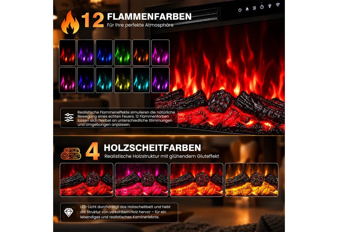 HOMAVO Elektrokamin mit Schrank und LED-Lichtband - Bild 3