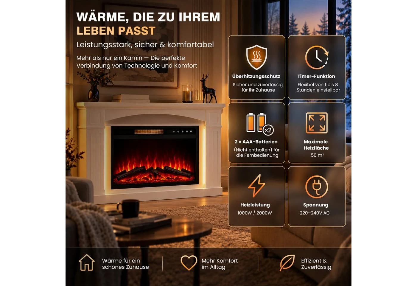 HOMAVO Elektrokamin mit Schrank und LED-Lichtband - Bild 4