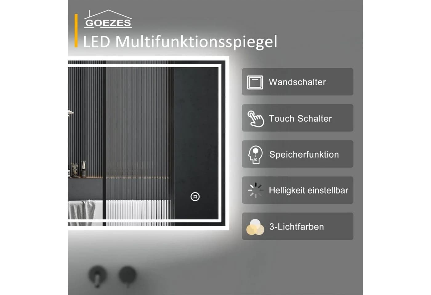 WDWRITTI LED Badspiegel mit Beleuchtung und Speicherfunktion - Bild 3