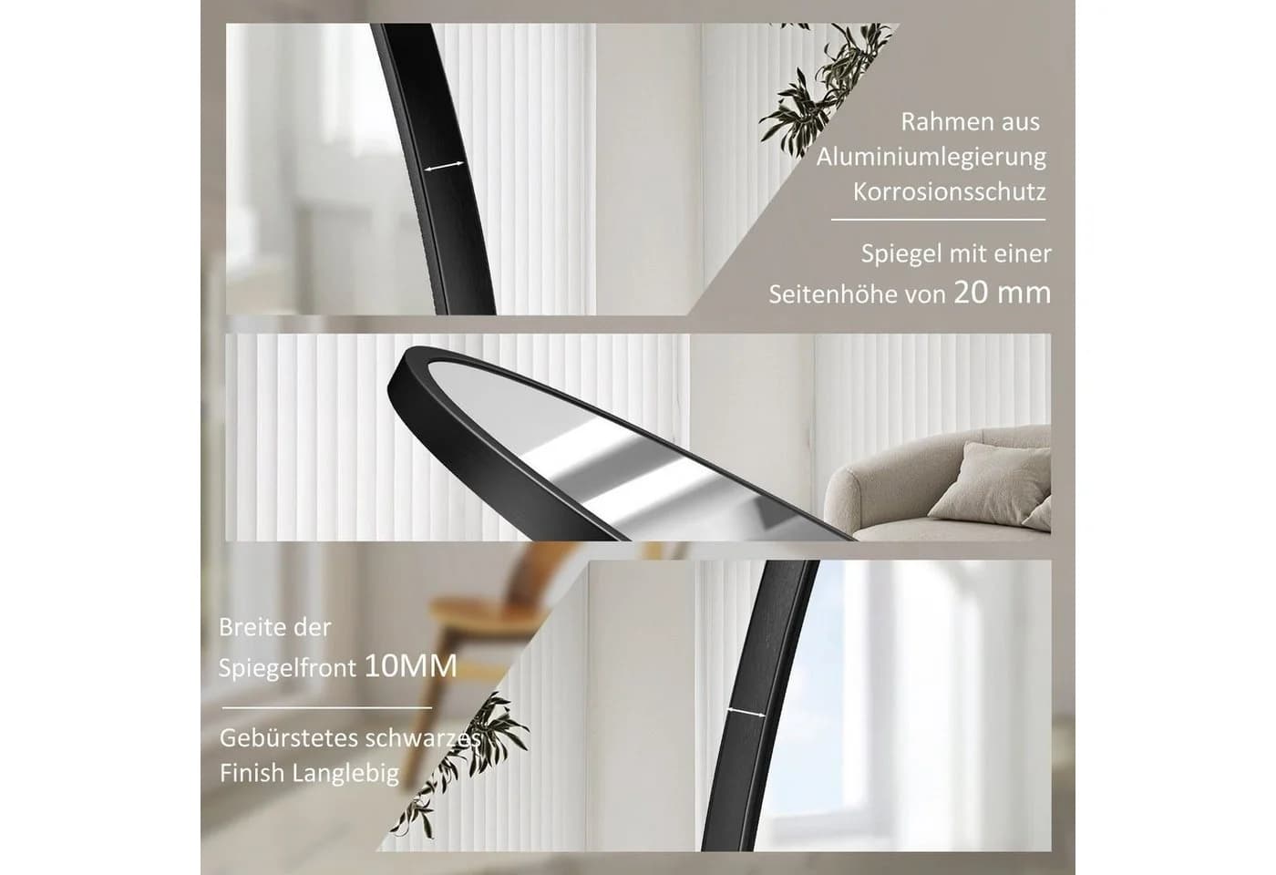 BOROMAL Wandspiegel Rund Schwarz Metallrahmen 5mm Glas - Bild 5