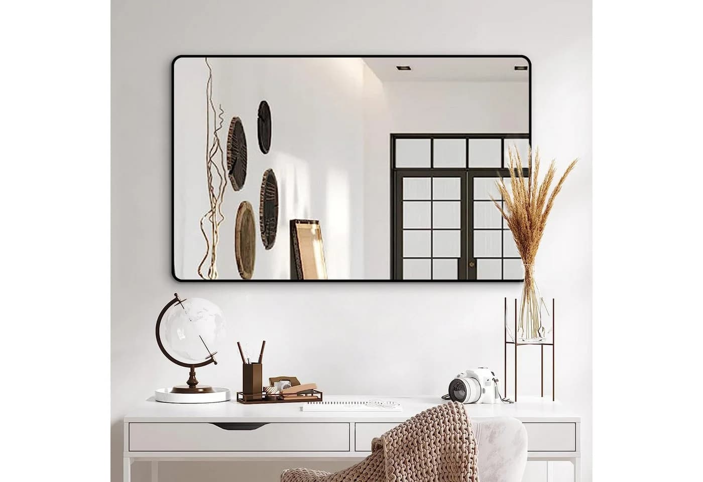 Boromal Wandspiegel 100x60 cm Schwarz Aluminium Rahmen