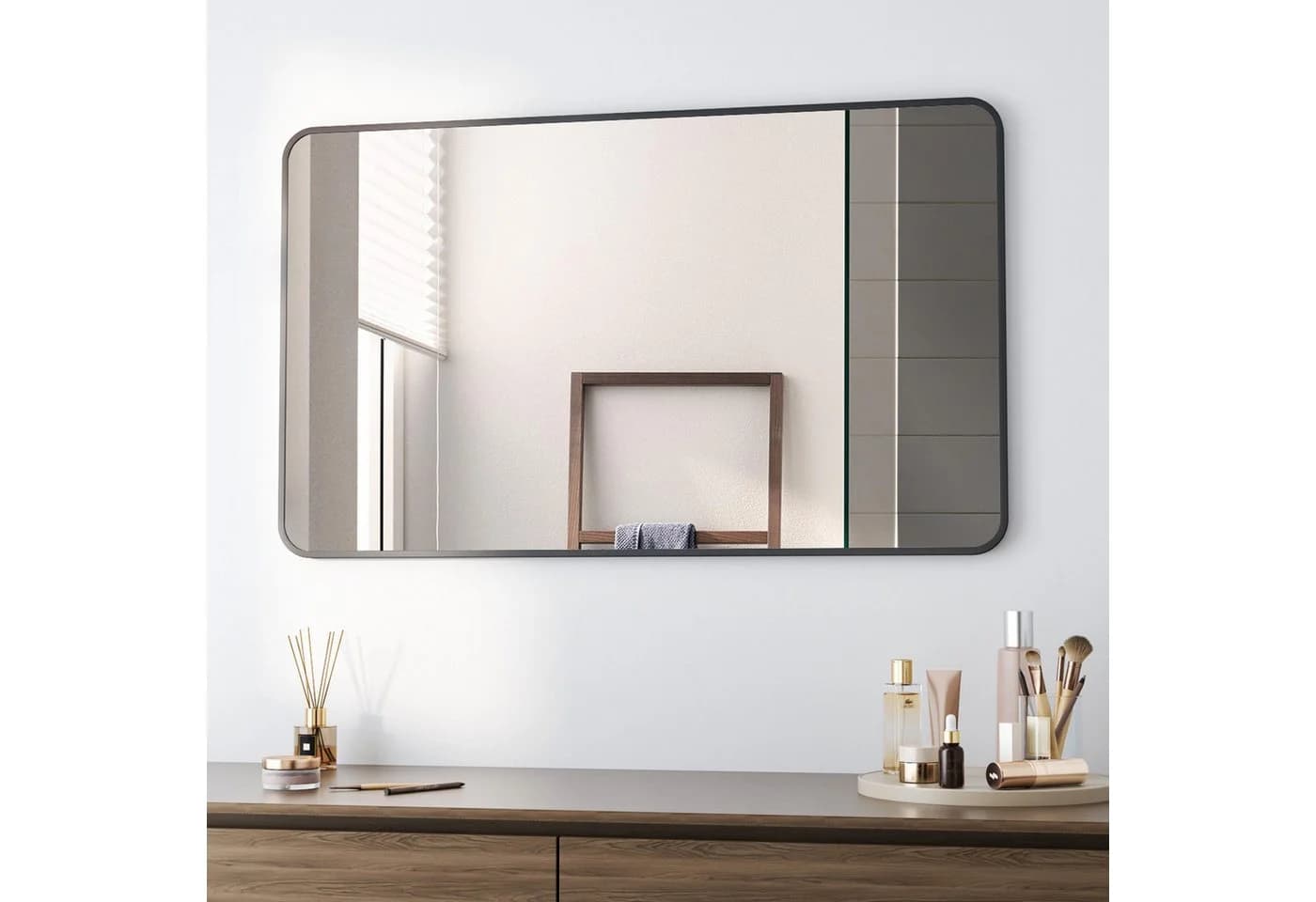 Boromal Wandspiegel 100x60 cm Schwarz Aluminium Rahmen - Bild 2