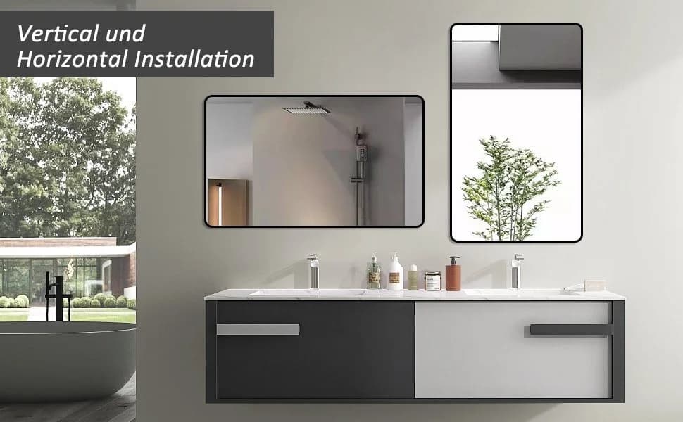 Boromal Wandspiegel 100x60 cm Schwarz Aluminium Rahmen - Bild 5