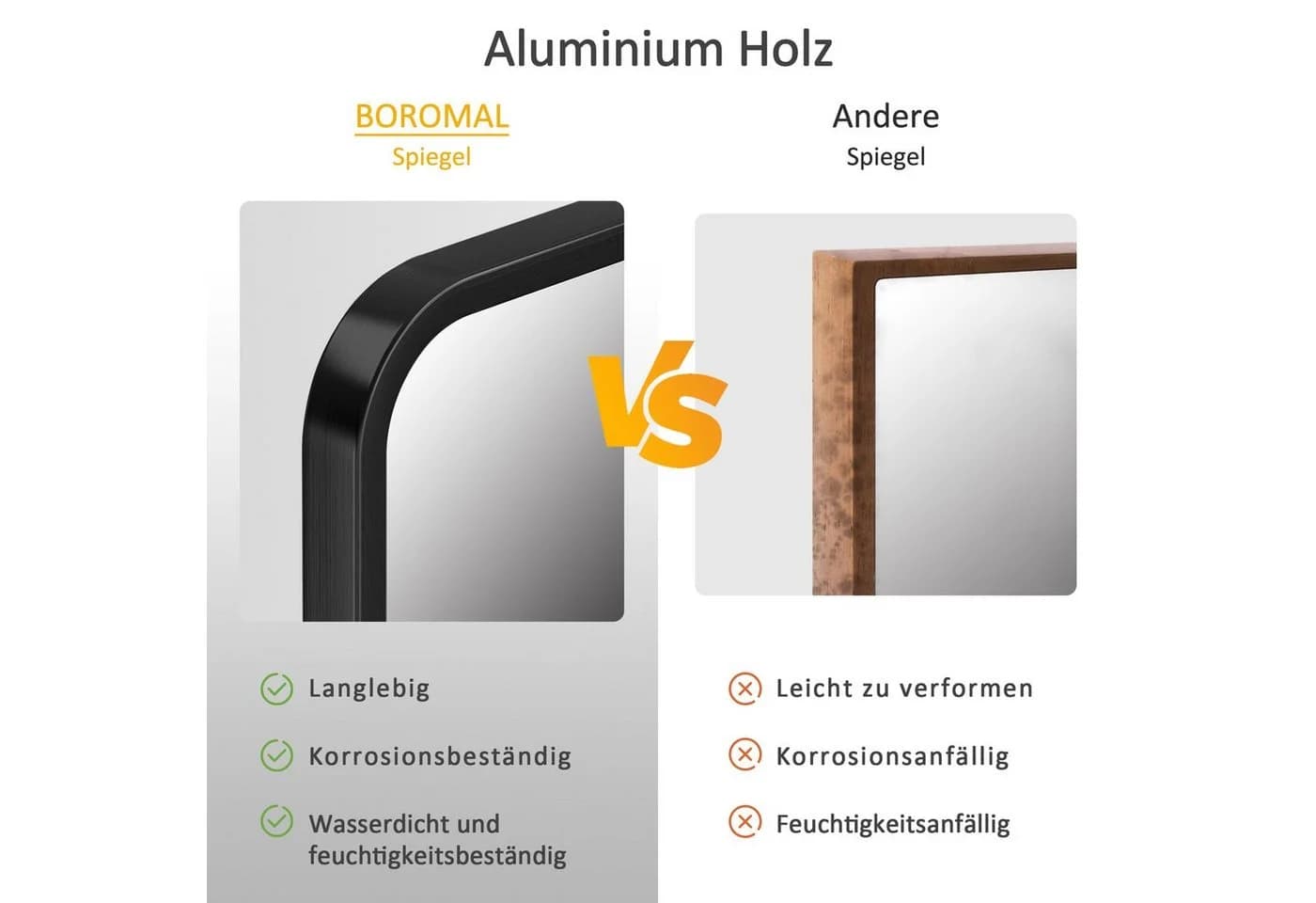 Boromal Wandspiegel 60x40 cm Schwarz Aluminiumrahmen - Bild 4