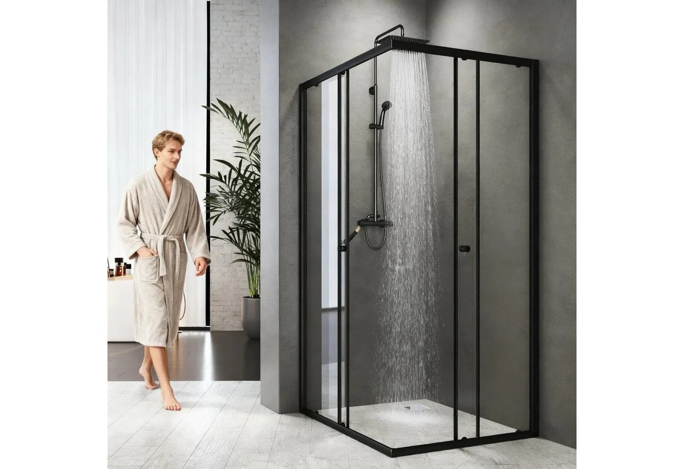 Boromal Eckdusche Schiebetür Schwarz 5mm ESG Glas
