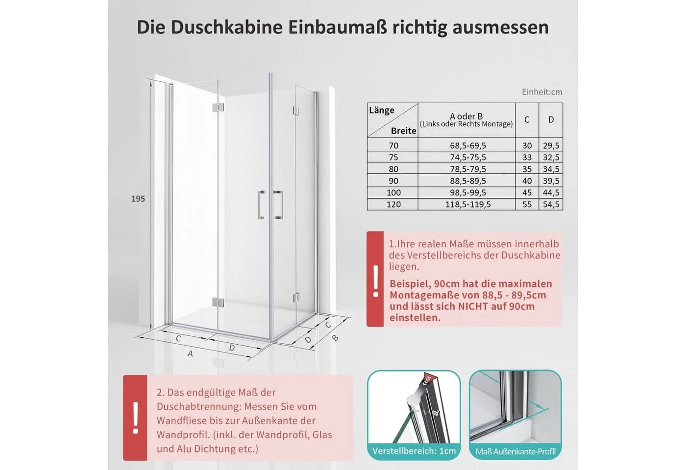 GOEZES Eckdusche Falttür 180° Nano Sicherheitsglas - Bild 4