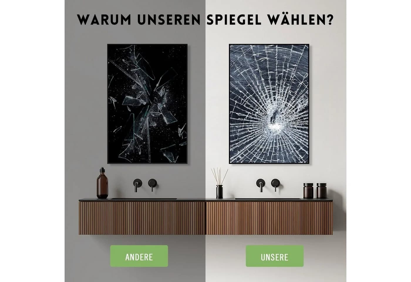 Boromal Wandspiegel Schwarz Aluminiumrahmen Explosionsschutz - Bild 5