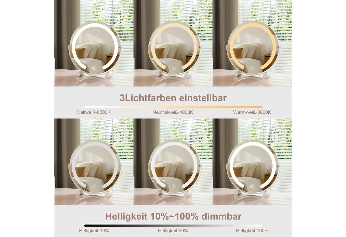 WDWRITTI Schminkspiegel mit LED-Beleuchtung Dimmbar Touch 3 Farben - Bild 4