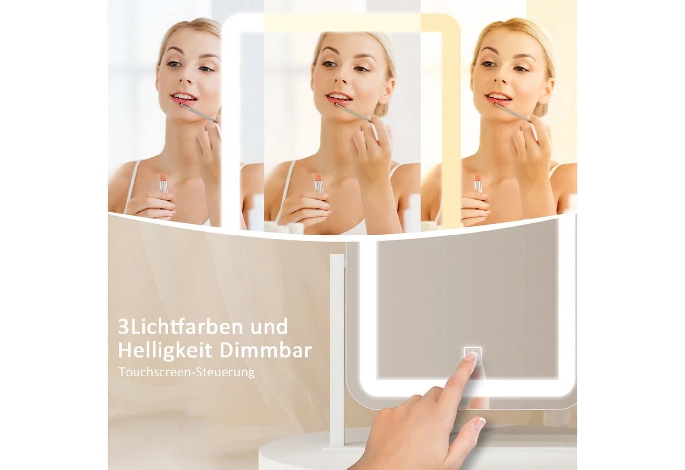 WDWRITTI LED Schminkspiegel 3 Lichtfarben Dimmbar Touch 360° Drehbar - Bild 3