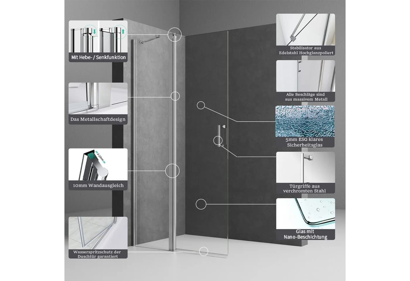 Boromal Walk-in-Dusche Faltbar mit ESG-Glas und Nanobeschichtung - Bild 3