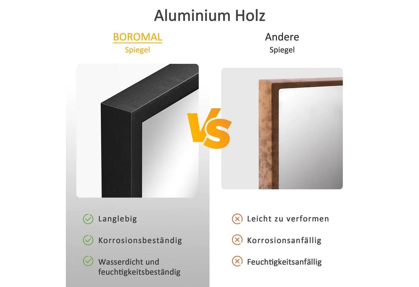 Boromal Wandspiegel Schwarz Aluminiumrahmen 100x60 cm - Bild 4