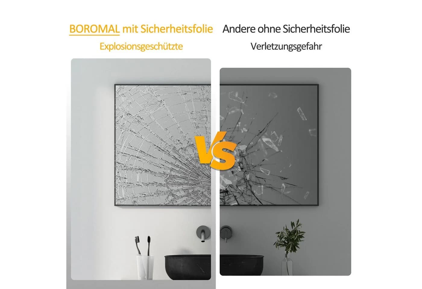 Boromal Wandspiegel Schwarz Aluminium Rahmen 100x60 60x100 cm - Bild 5