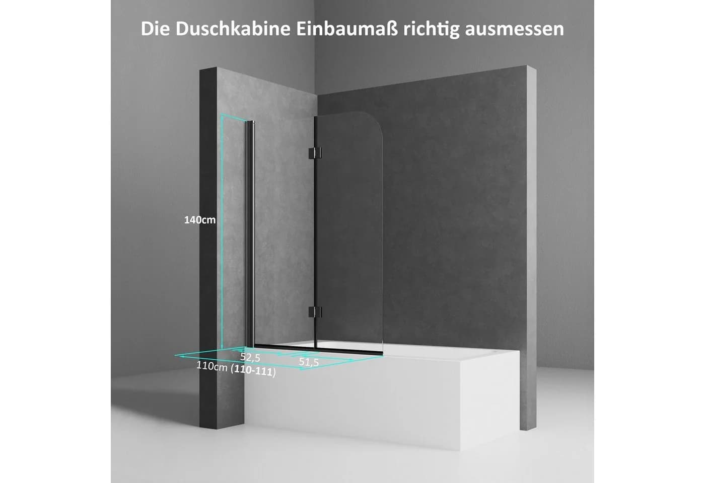 Boromal Badewannenfaltwand 2-teilig 6mm ESG Glas Schwarz - Bild 4
