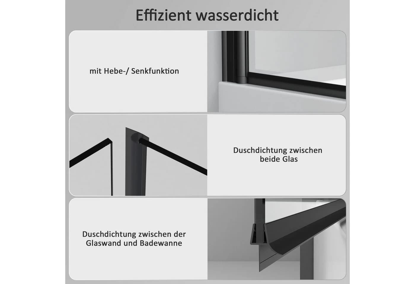 Boromal Badewannenaufsatz Schwarz 3-teilig Faltbar mit Nano-Glas - Bild 5