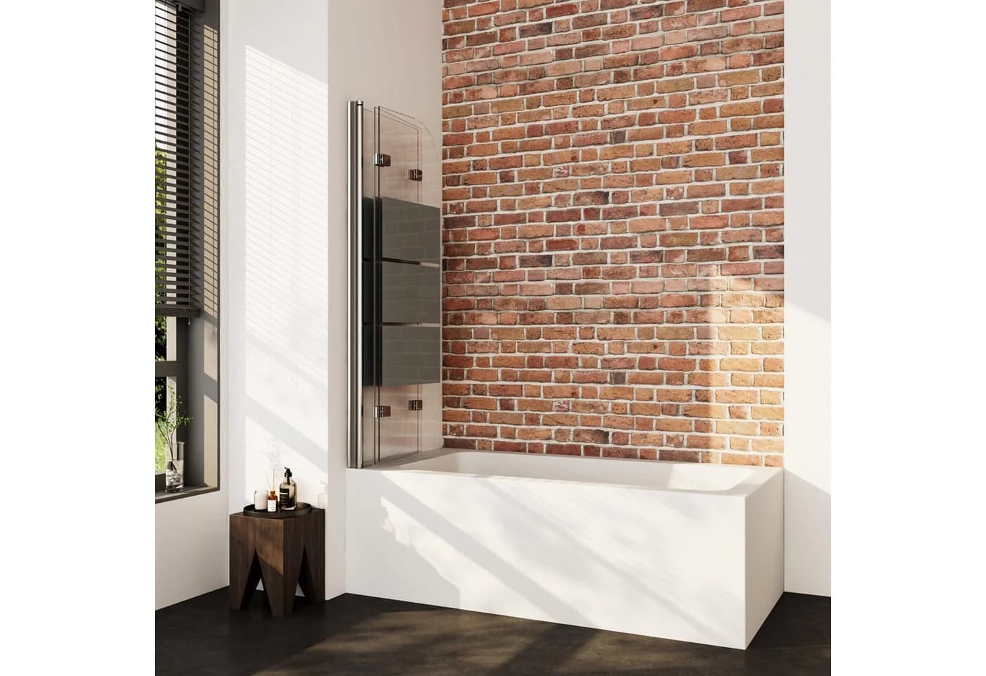 Boromal Badewannenaufsatz 3-teilig Faltbar Milchglas Weiß/Silber - Bild 3
