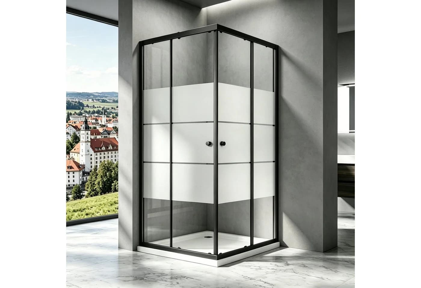 Boromal Eckdusche Schiebetür Schwarz 5mm Sicherheitsglas - Bild 2