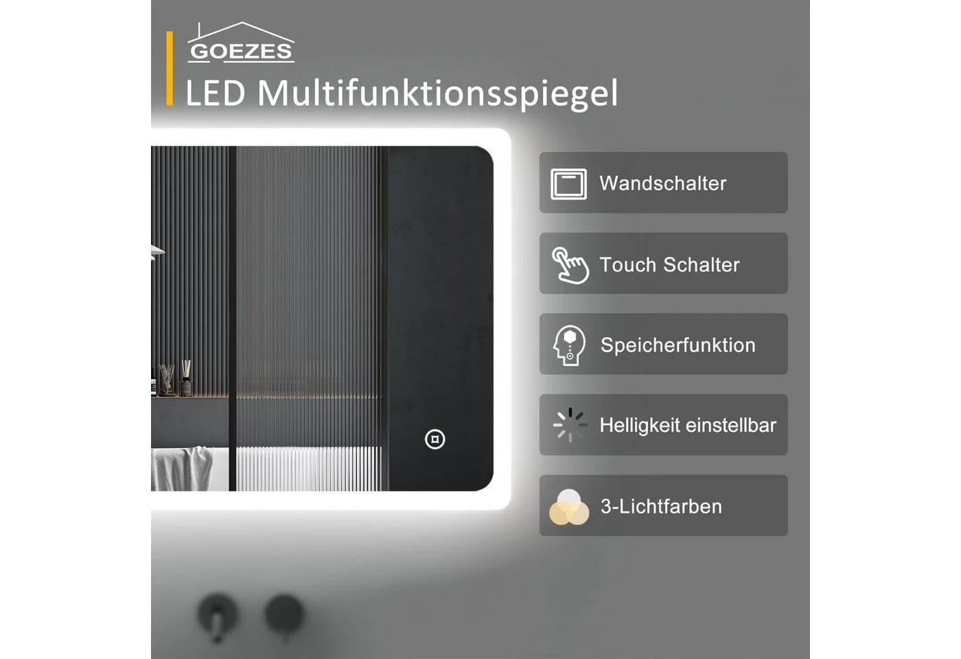 WDWRITTI LED Badspiegel mit Touch-Steuerung und dimmbarem Licht - Bild 4