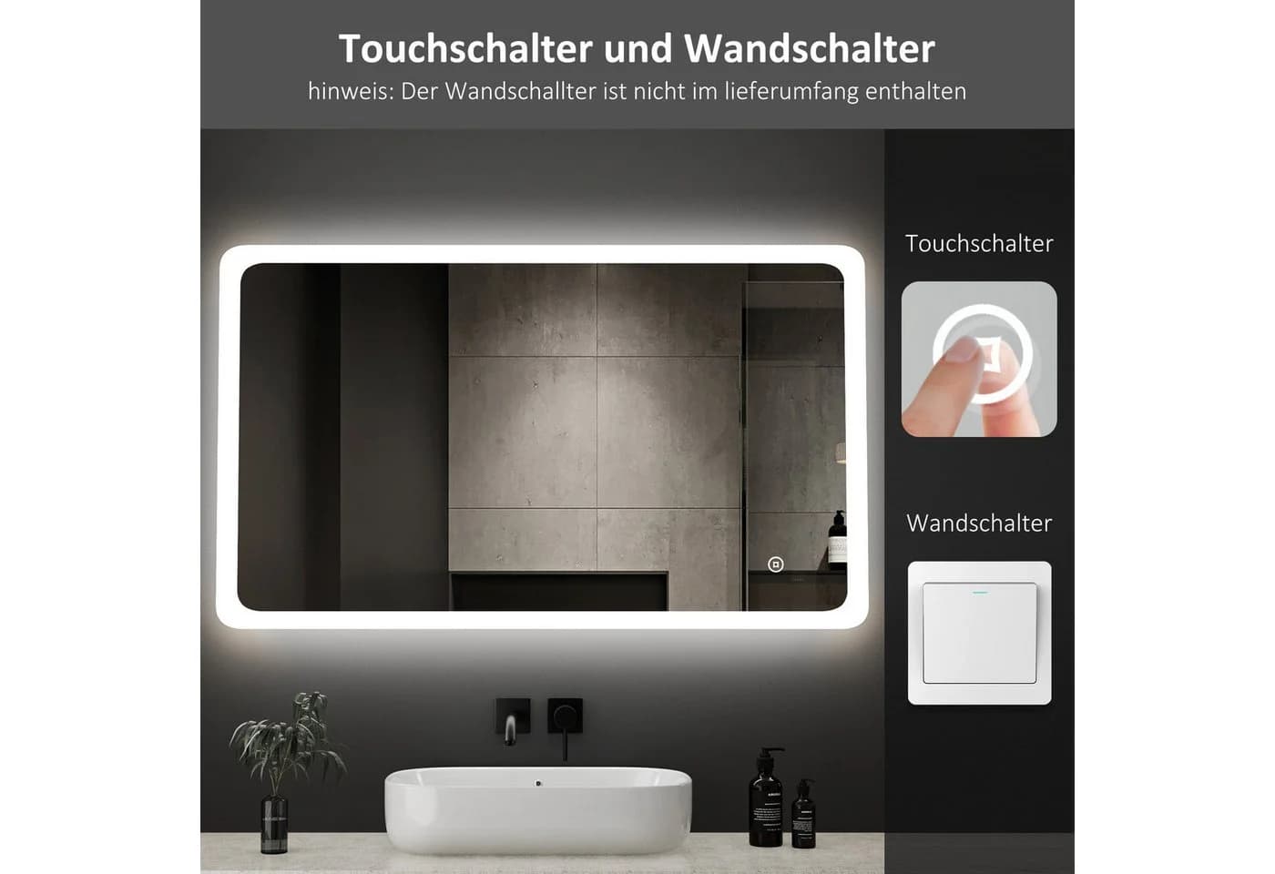WDWRITTI LED Badspiegel mit Touch-Steuerung und dimmbarem Licht - Bild 5