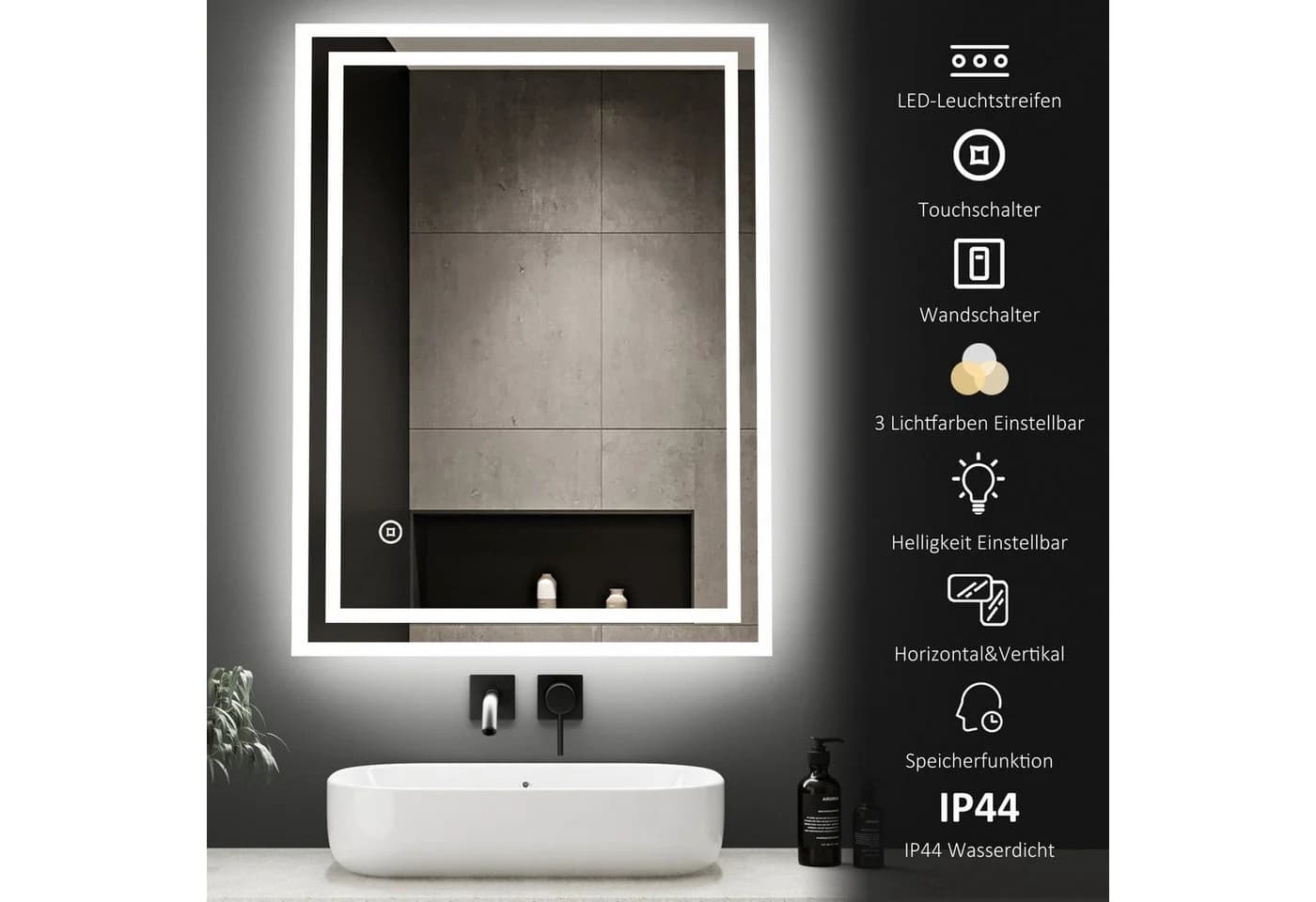 WDWRITTI Badspiegel LED Memory-Funktion Helligkeit/Lichtfarben dimmbar - Bild 3