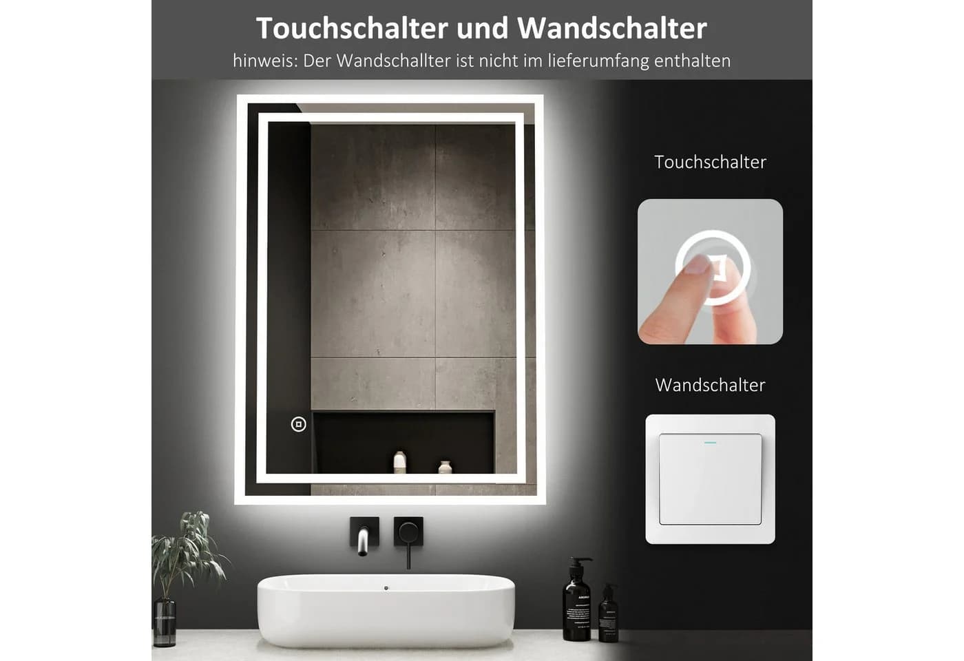 WDWRITTI Badspiegel LED Memory-Funktion Helligkeit/Lichtfarben dimmbar - Bild 5