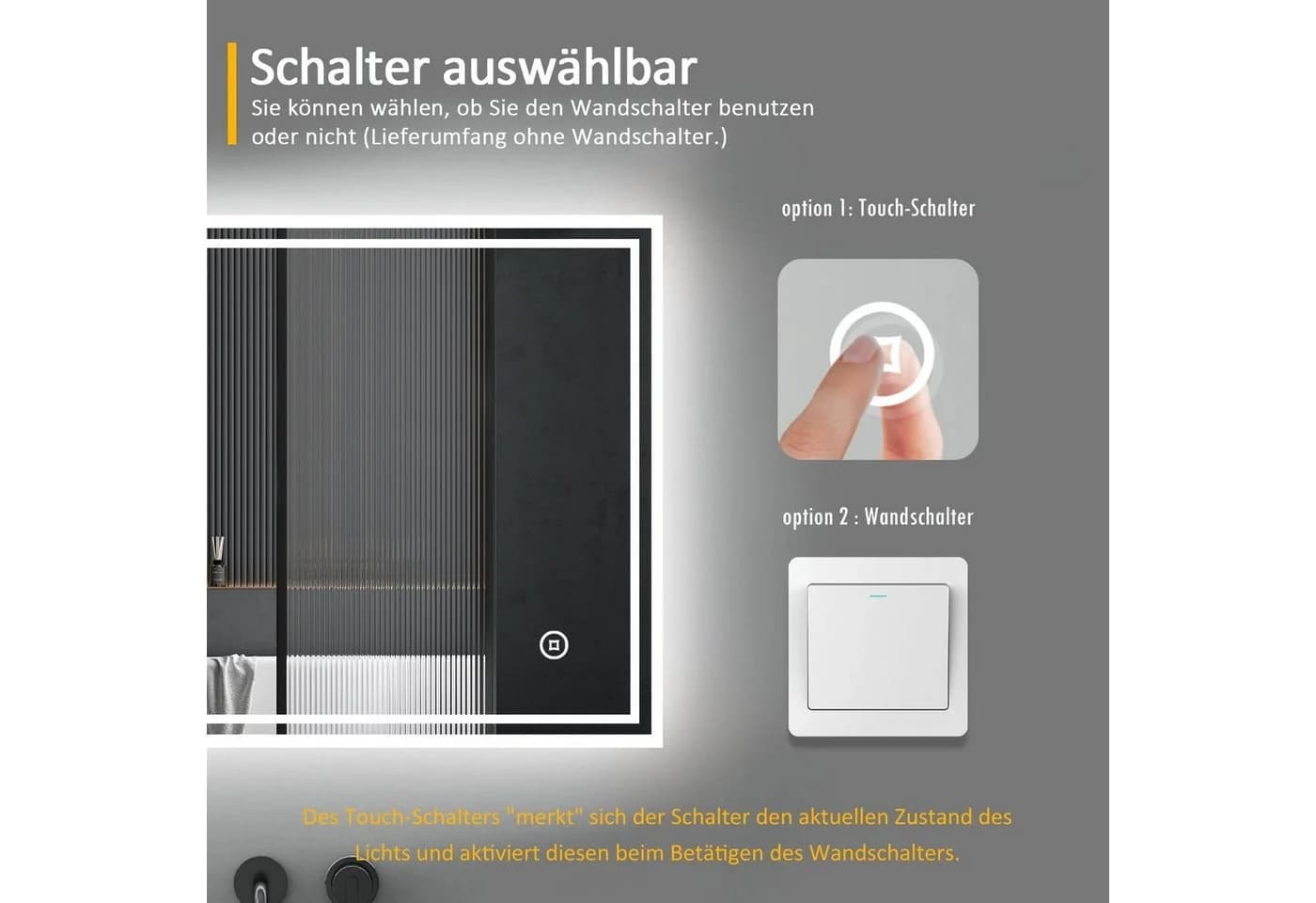 WDWRITTI LED Badspiegel mit Memory-Funktion und dimmbarer Beleuchtung - Bild 4