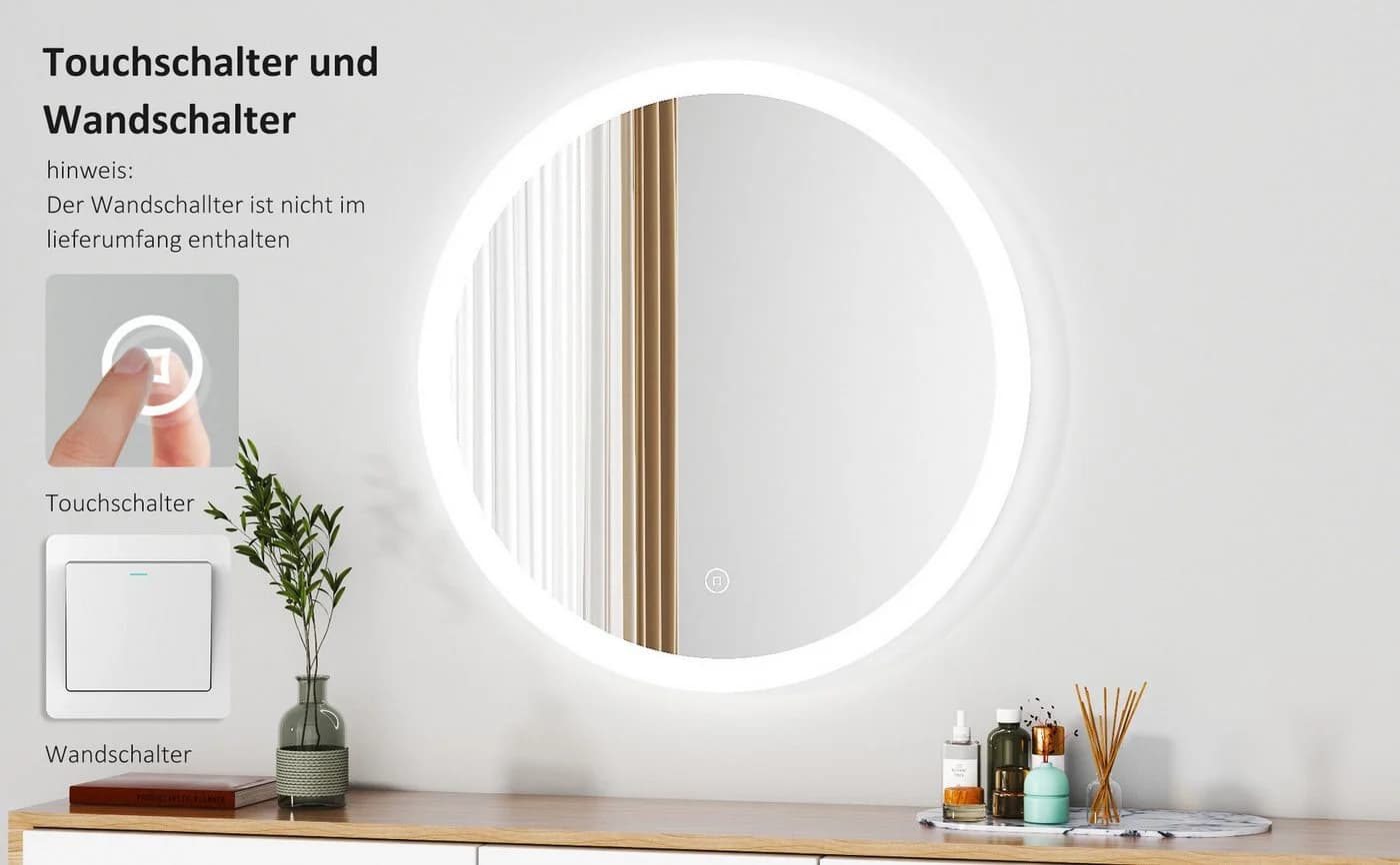WDWRITTI LED-Rundspiegel 60cm mit dimmbarem Licht und Speicherfunktion - Bild 3