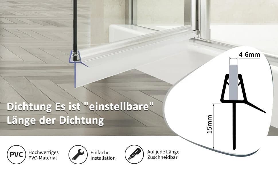 Boromal Duschdichtung mit zwei Lippen für 4-6mm Glas