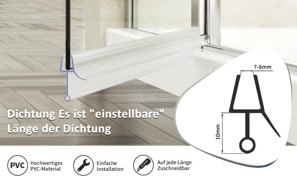 Boromal Duschdichtung 100cm für 7-8mm Glas mit verlängerter Innenlippe