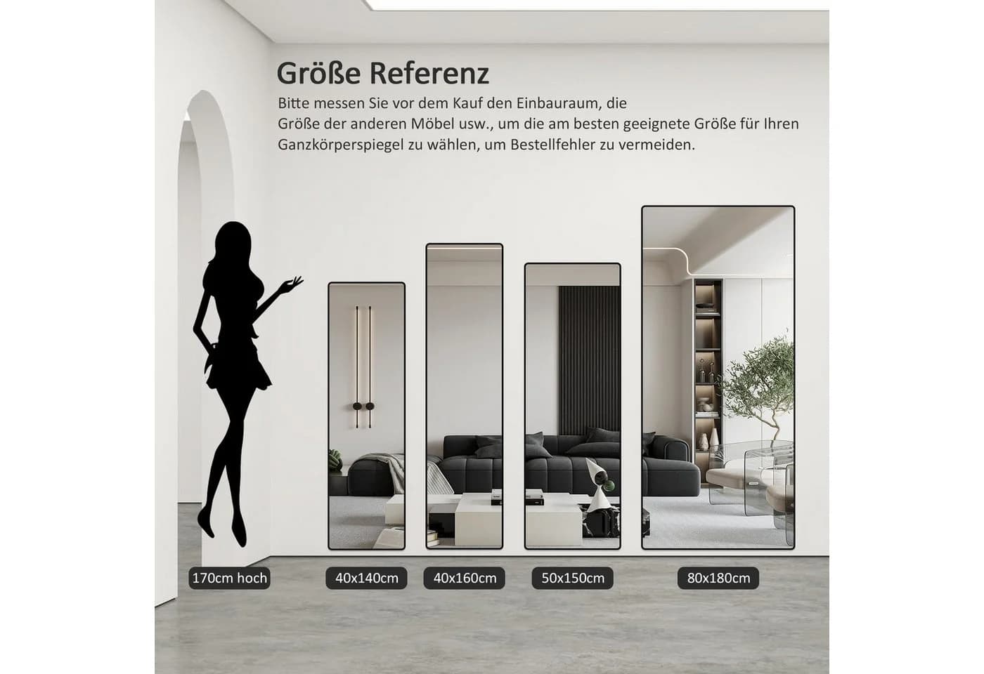 Hopibath Ganzkörperspiegel Schwarz Aluminiumrahmen Modern - Bild 3