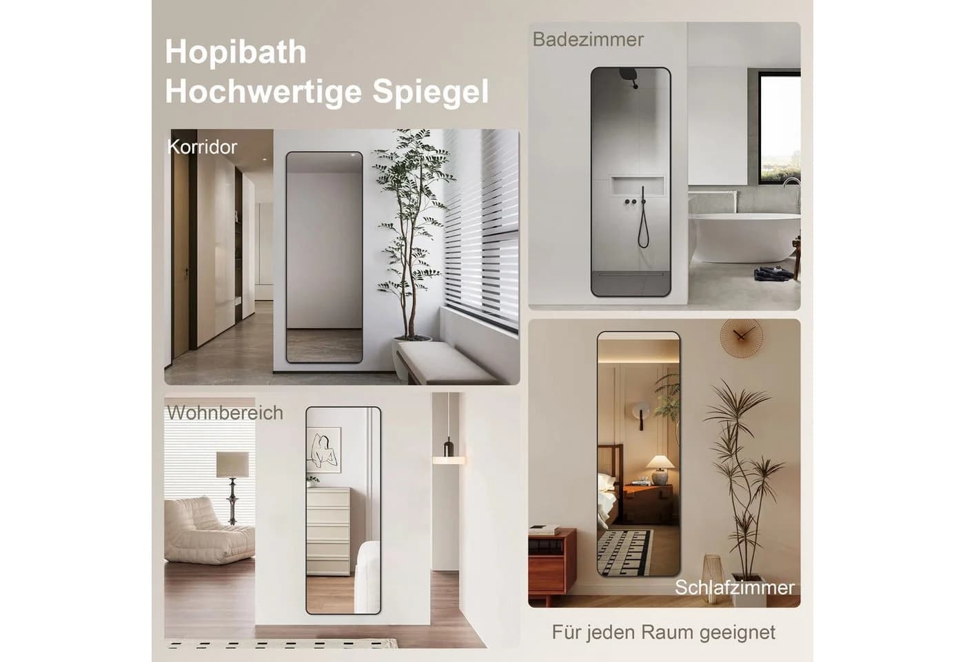 Hopibath Ganzkörperspiegel Schwarz Aluminiumrahmen Modern - Bild 4