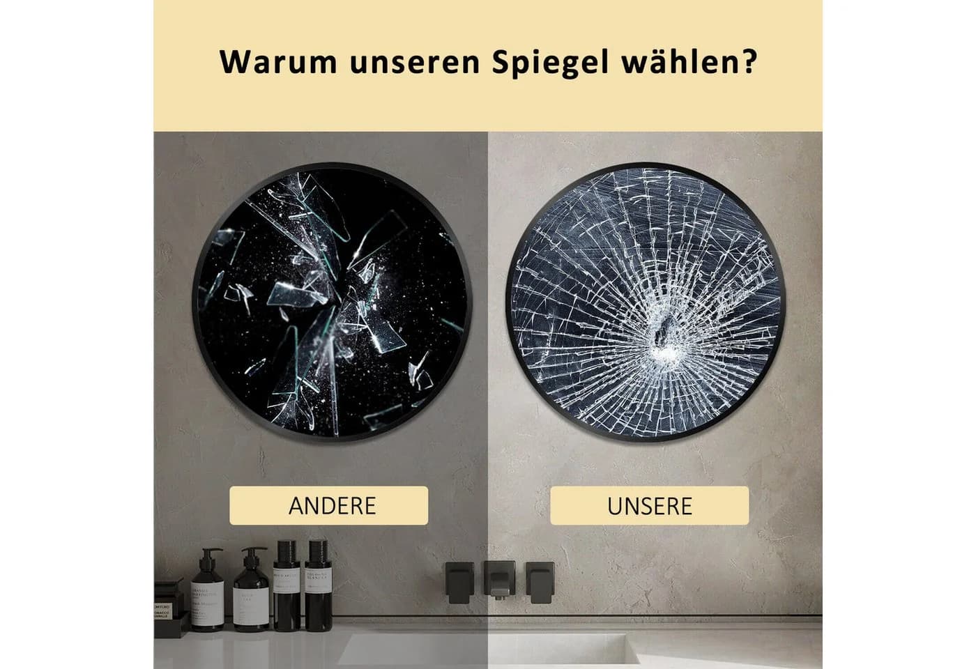 Hopibath Wandspiegel Schwarz Rundspiegel Ø40-80cm - Bild 5