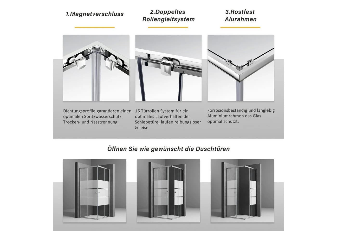 Hopibath Eckdusche Schiebetür Milchglas 5mm Sicherheitsglas Alurahmen Chrom - Bild 3