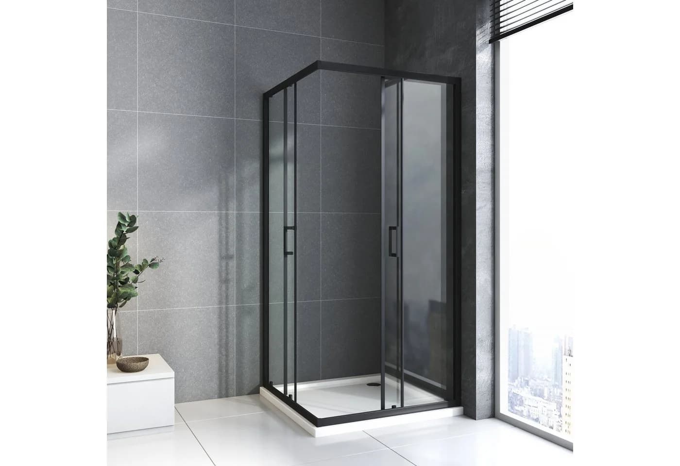 Boromal Eckdusche Schiebetür Schwarz ESG Glas