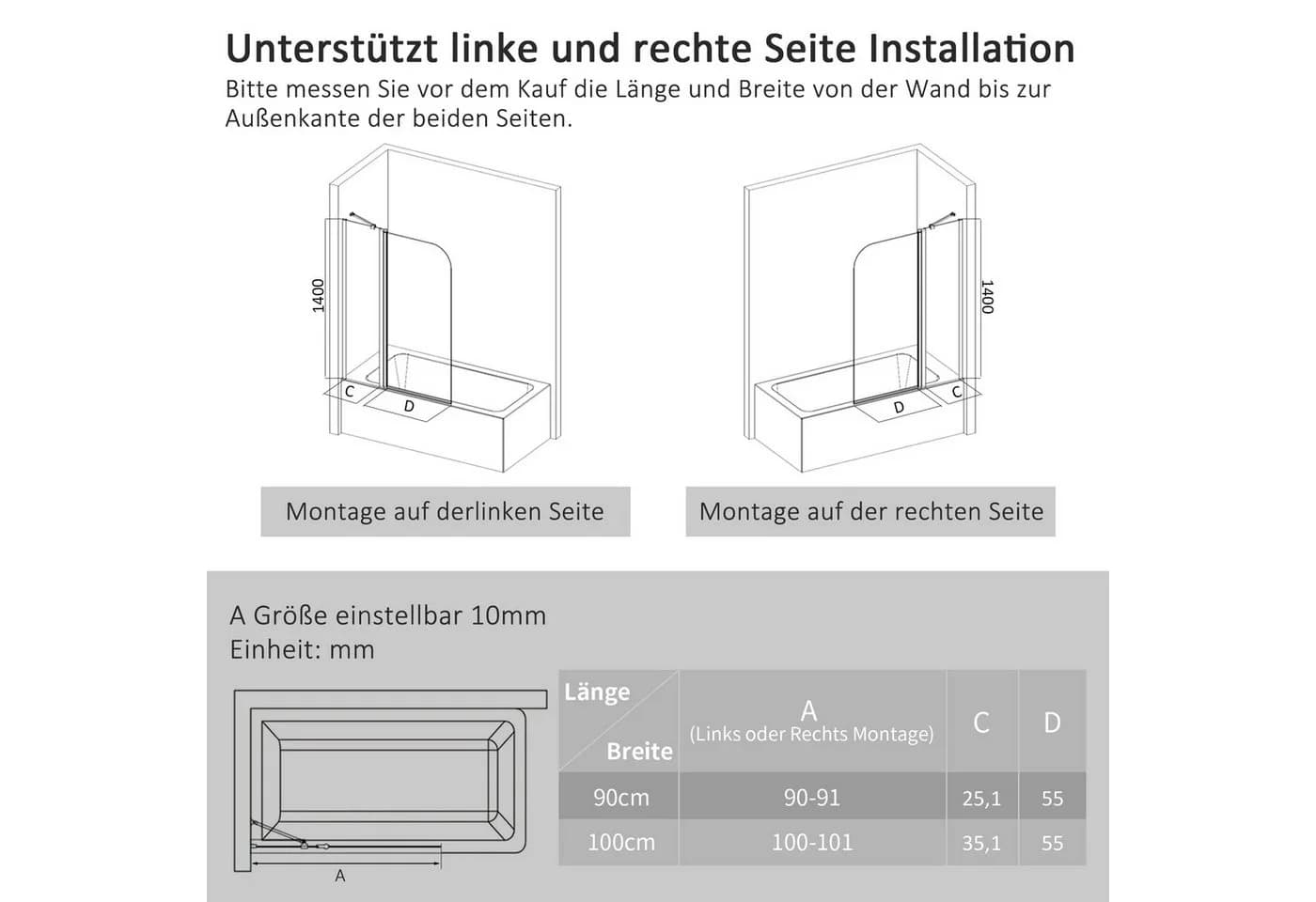 Boromal Badewannenfaltwand 2-teilig mit 5mm Sicherheitsglas - Bild 4