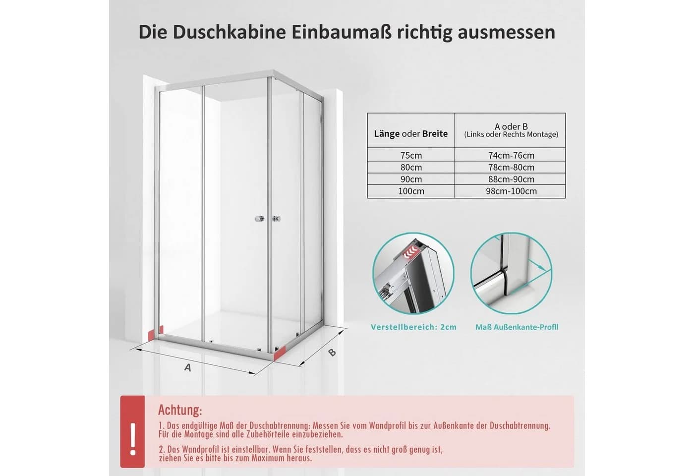 GOEZES Eckdusche Schiebetür 5mm Sicherheitsglas Aluminiumrahmen - Bild 4