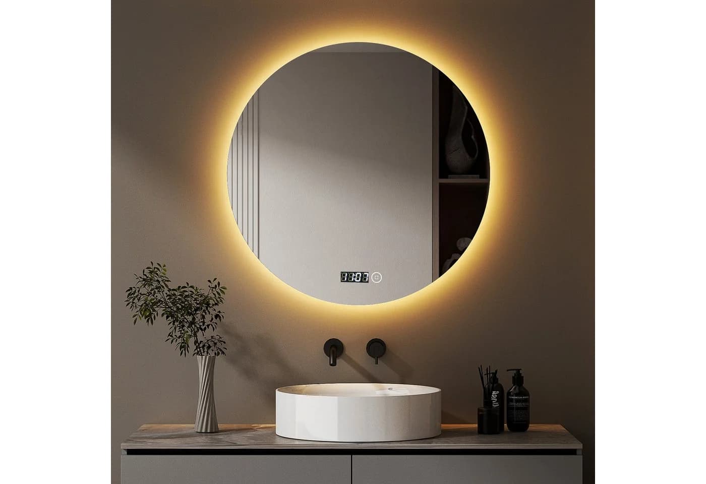 WDWRITTI LED Badspiegel 60x60cm mit Uhr und Speicherfunktion - Bild 2