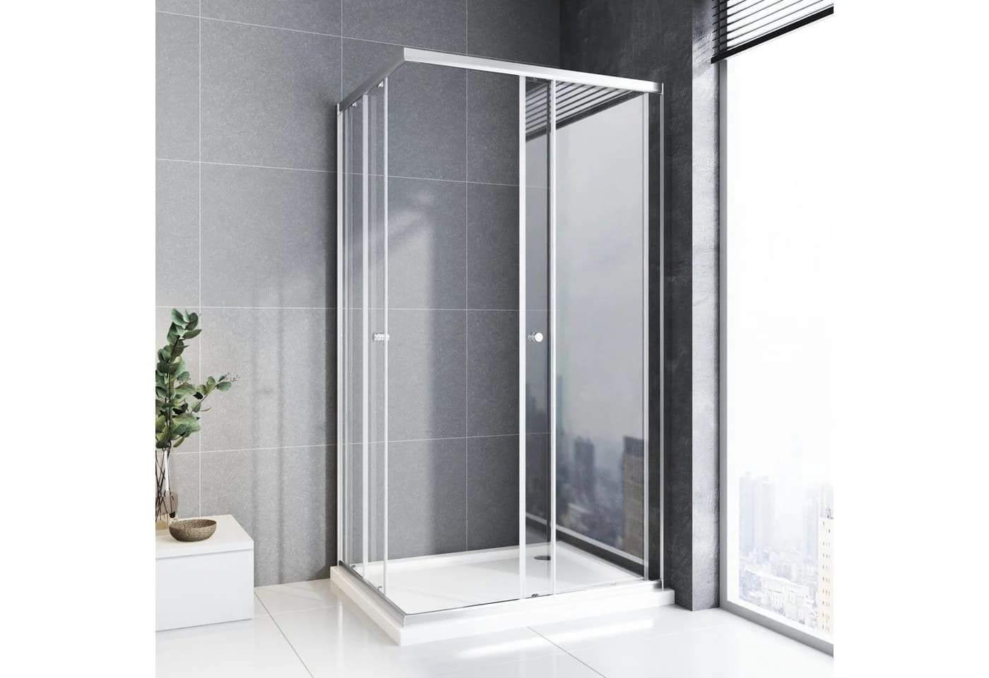 Boromal Eckdusche 75x90 Schiebetür 5mm ESG Glas Silber