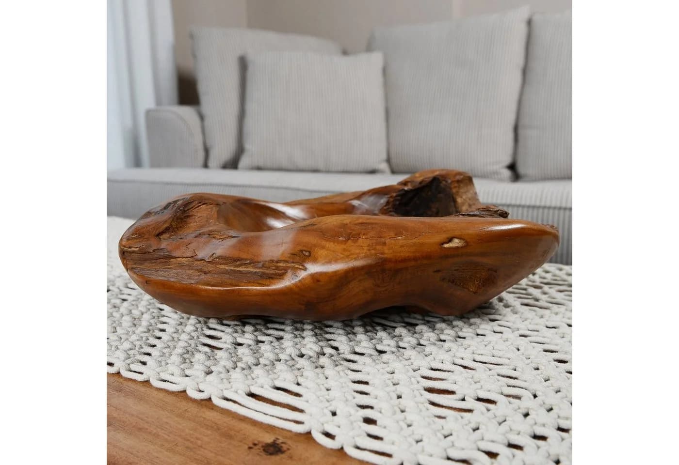 wohnfreuden Dekoschale Teak 45 cm lasiert rustikal - Bild 3
