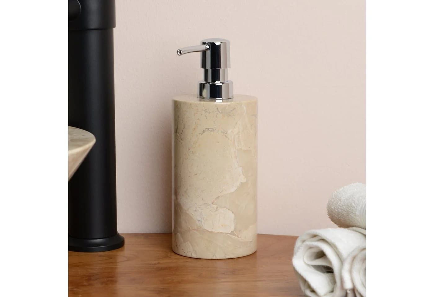 wohnfreuden Seifenspender Marmor Creme Rund