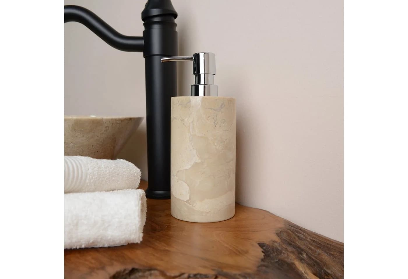 wohnfreuden Seifenspender Marmor Creme Rund - Bild 4