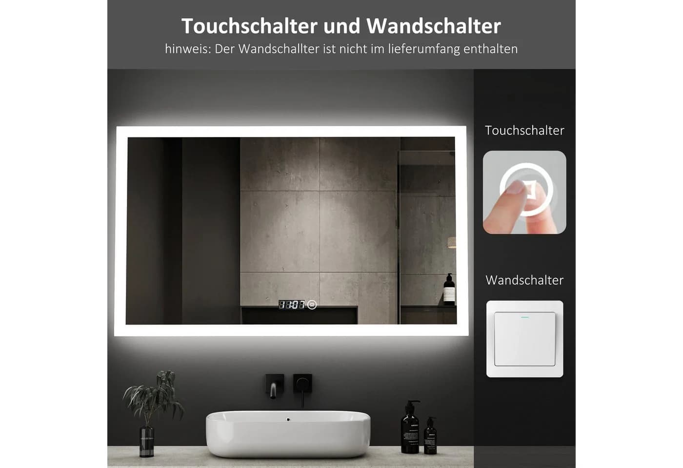 WDWRITTI LED Badspiegel mit Uhr Touch dimmbar - Bild 5