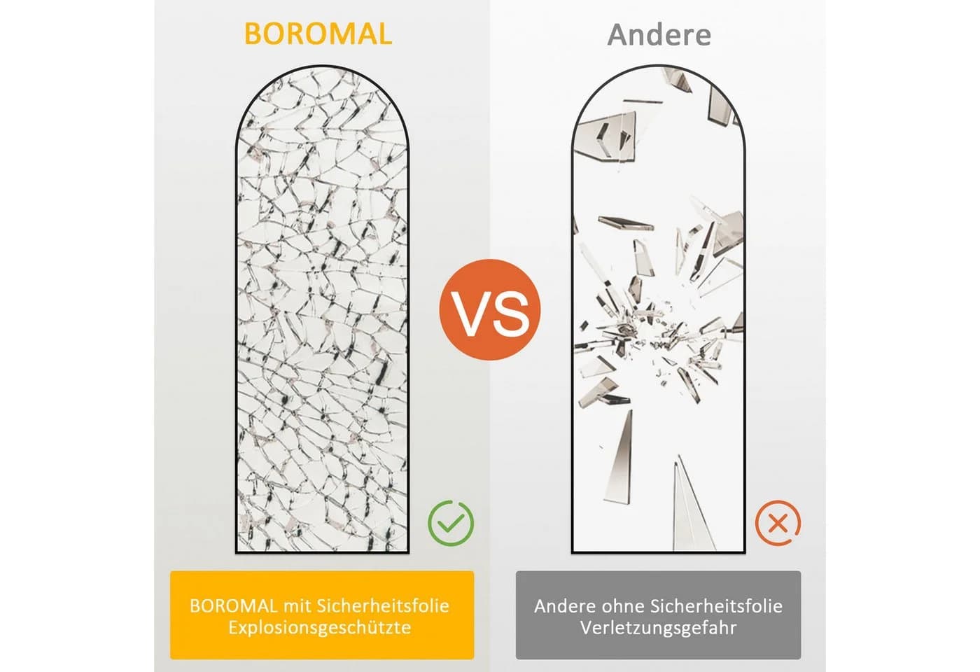 WDWRITTI Rundbogen Ganzkörperspiegel 150x50 cm Aluminiumrahmen - Bild 5