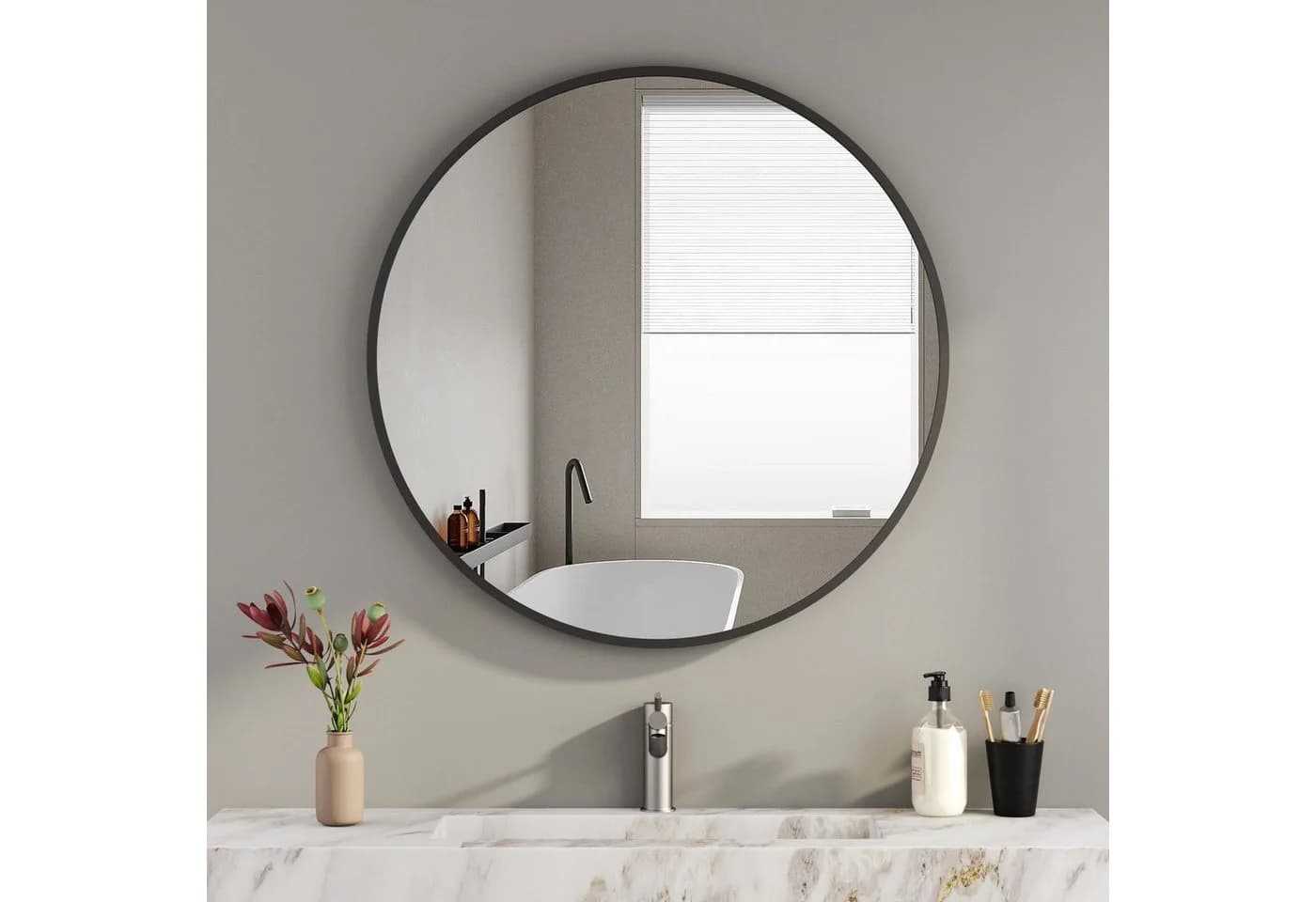 Boromal Wandspiegel Rund 80 cm Schwarz Metall