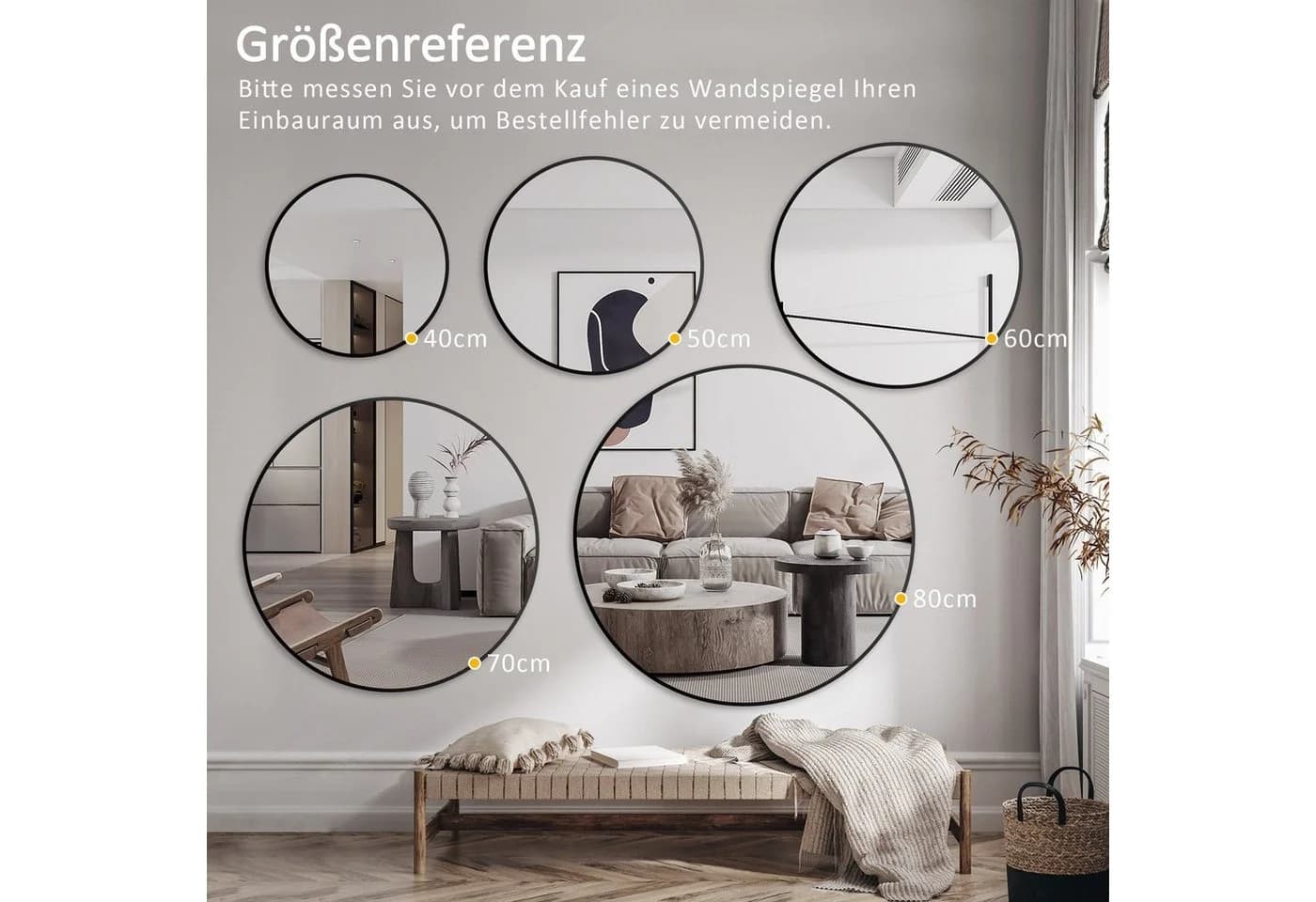 Boromal Wandspiegel Rund Schwarz Aluminium - Bild 5