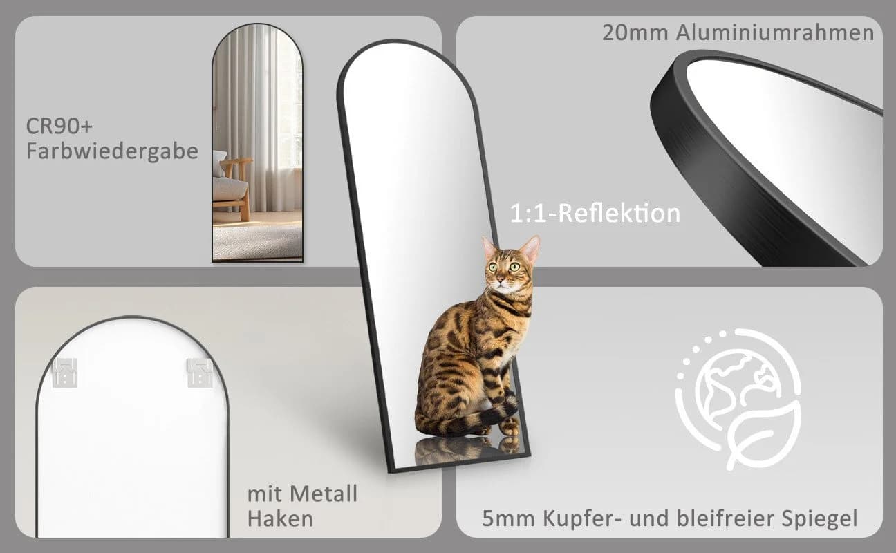 Boromal Ganzkörperspiegel Schwarz Aluminiumrahmen Modern - Bild 5