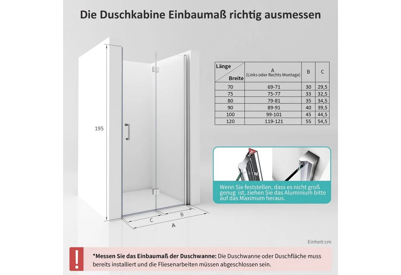 Boromal Dusch-Drehtür Nische Glastür 70x195 cm Sicherheitsglas - Bild 4