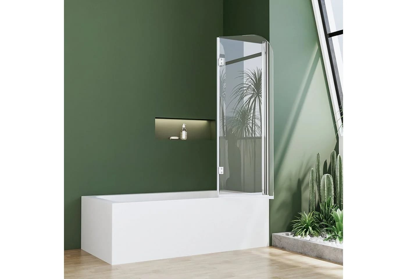 Boromal Badewannenfaltwand 140cm ESG Glas 6mm Silber Faltbar