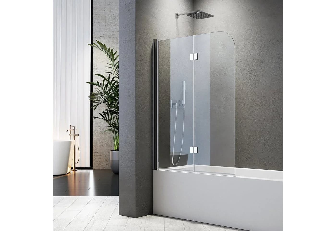 Boromal Badewannenfaltwand 140cm ESG Glas 6mm Silber Faltbar - Bild 2