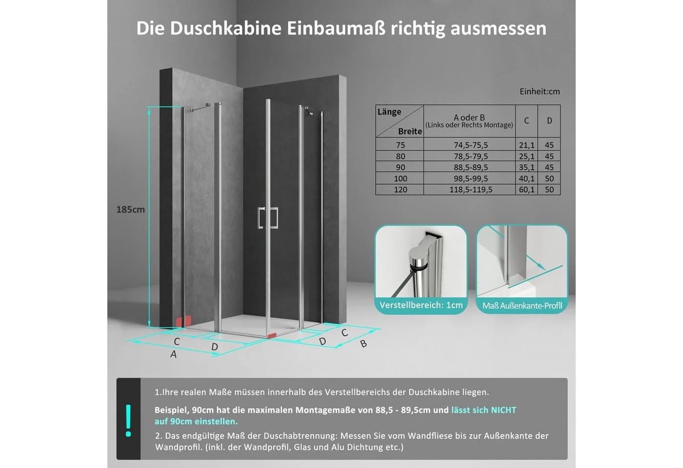 Boromal Eckdusche Falttür ESG Glas Nano-Beschichtung Aluminium - Bild 4